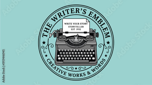 Vintage Typewriter Emblem Logo.
