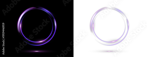 purple neon glowing rings, abstract light circles, futuristic energy halos, vibrant luminous round frames