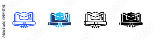 Graduation Hat Multi Style Icon Set Vector 