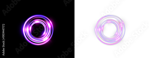 purple neon glowing rings, abstract light circles, futuristic energy halos, vibrant luminous round frames