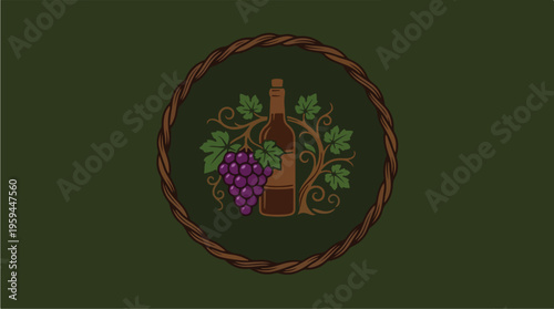 Wine Bottle and Grape Logo.