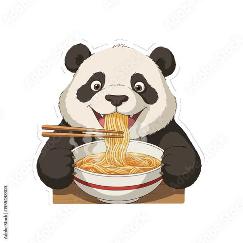 Cute Panda Eating Noodles Funny Kawaii Sticker