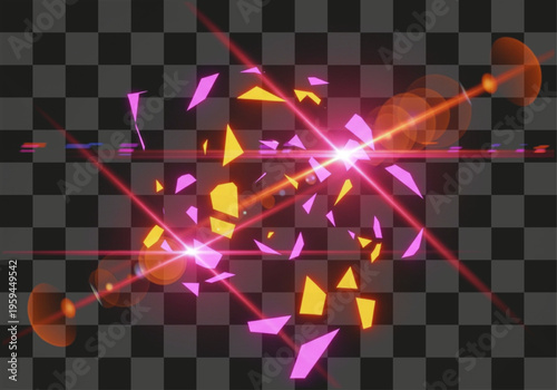 Dynamic light burst with shattering geometric fragments vibrant graphic element for visual effects