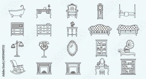 Collection of Vintage Furniture and Home Decor Illustrations.