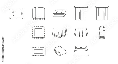 Collection of hand-drawn icons representing household items and furniture.