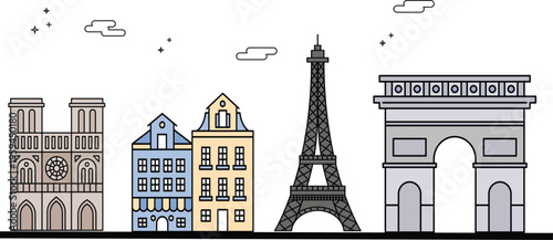Paris skyline illustration iconic landmarks vector art travel