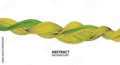 Abstract flowing waves of yellow and green lines on white background