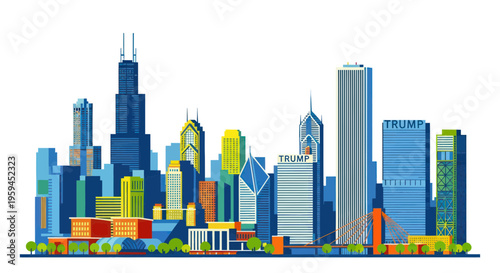Chicago Skyline Cityscape Art Illustration