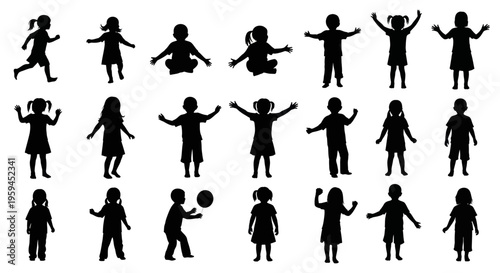 Children Silhouettes: Diverse Poses and Activities of Young Kids