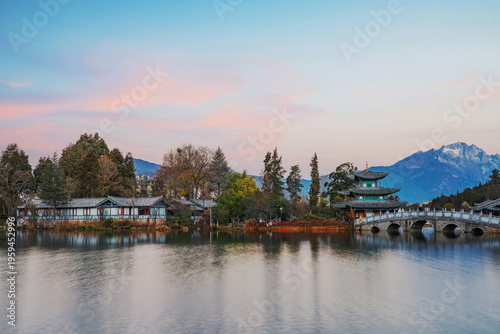The ancient architecture and natural beauty of Heilongtan Park in Lijiang City, Yunnan Province, China on January 12, 2026