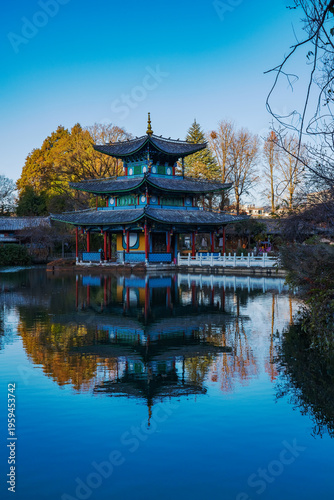 The ancient architecture and natural beauty of Heilongtan Park in Lijiang City, Yunnan Province, China on January 12, 2026