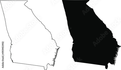 A black and white comparison of the outline and silhouette of the state of georgia in the usa Vector