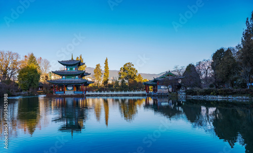 The ancient architecture and natural beauty of Heilongtan Park in Lijiang City, Yunnan Province, China on January 12, 2026