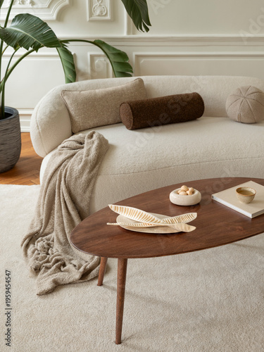 Cozy living room interior with modern furniture and natural light, a perfect blend of comfort and style