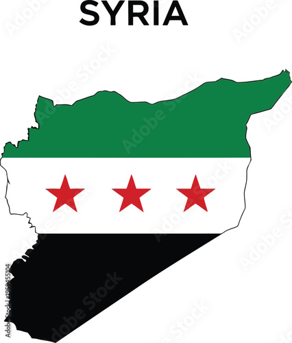 A detailed map of the country of syria filled with the colors and stars of the opposition flag Vector