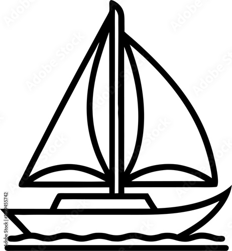 sail line art vector icon black and white, white background