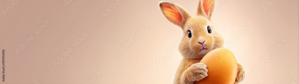 Obraz premium Whiskered festivity: an easter bunny's colorful tribute. Film poster. Orange bunny's delightful easter with a decorated egg. Hero poster. Fantasy poster.