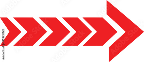 A bright red arrow pointing to the right made of several repeating chevron-shaped segments here Vector