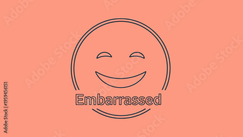A graphic on a peach background a smiling face with "Embarrassed" below