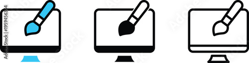 Art brush with monitor Icon representing digital art and creative design concept vector illustration