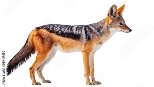 Full profile of a striking Black-backed Jackal, showcasing its characteristic fur pattern