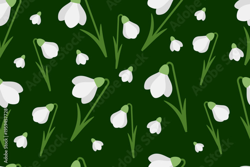 Vector seamless pattern of snowdrops