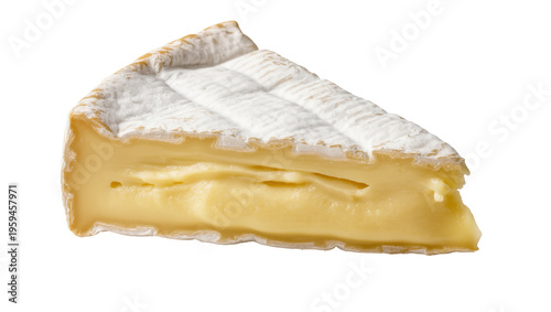 Fényképezés Delicious slice of creamy gourmet Brie cheese with a delicate white bloomy rind