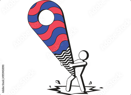 Person struggling to place a giant location pin, symbolizing effort in finding a significant spot.