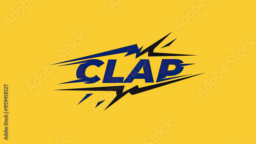 Bold word "CLAP" in blue with lightning bolt design on a vibrant yellow background