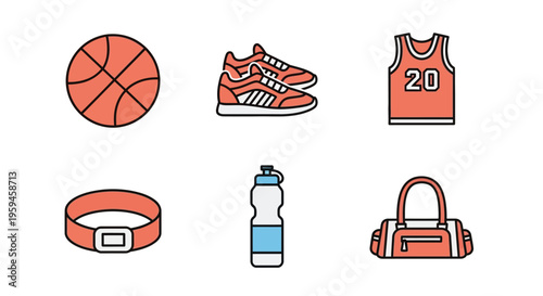 Collection Of Basketball Sports Equipment And Accessories For Athletes On White Background