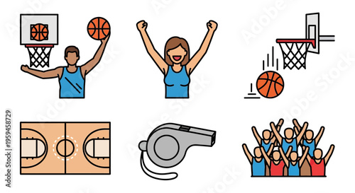 Collection of Sport Symbols Representing Basketball Activity and Athletic Competitions for Sports Concepts and Game Entertainment