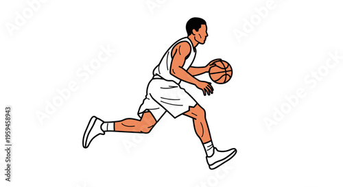 Athlete Dribbling Ball During Sports Game Action Dynamic Movement Representation on White Background