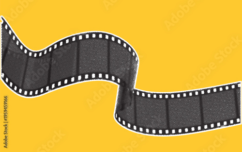 Twisted Film Strip Halftone Collage Element – Grunge Retro Camera Photo Negative Ribbon for Vintage Photography, Mixed Media Design, Scrapbook and Creative Poster Isolated