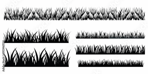 Black and white illustration of various grass borders and patches