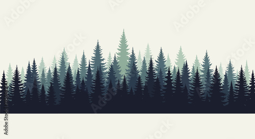 Minimalist Pine Forest Silhouette Vector Background with Layered Coniferous Trees