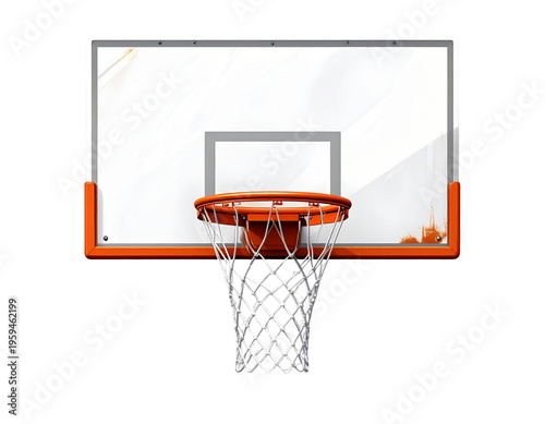 The basketball hoop is white and orange, a transparent background