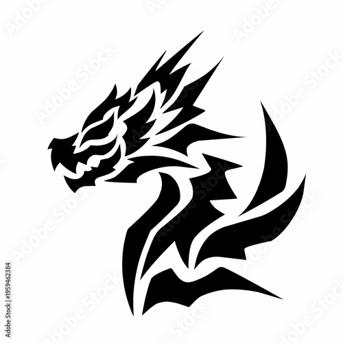 Tribal Dragon Head Silhouette Logo Design