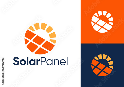 sun panel energy logo. solar tech electric vector design concept