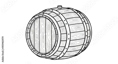 Wooden Barrel Illustration - Vintage Container, Aged Wood Texture, Storage Vessel