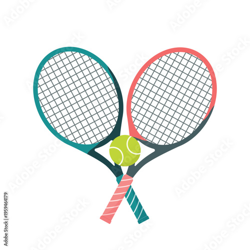 Tennis rackets with ball for sport equipment clipart flat cartoon vector illustration