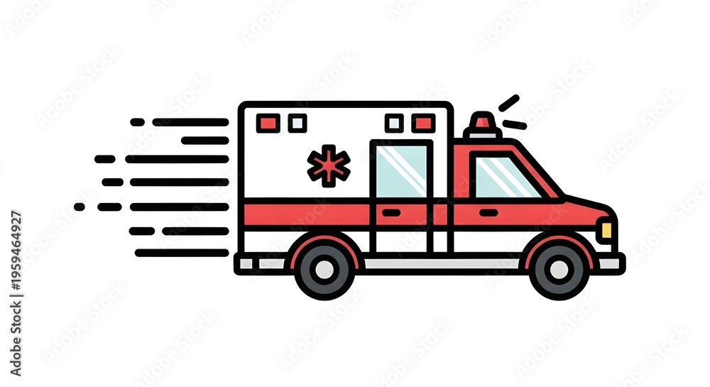 Fototapeta premium Speeding Ambulance Emergency Response Vehicle Flat Vector Clipart with Motion Effect