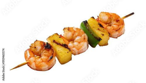 Vászonkép Delicious grilled shrimp and pineapple skewer with bell pepper, healthy summer f