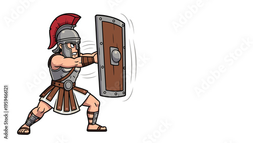 Mighty Roman Gladiator Warrior in Full Armor with Shield.