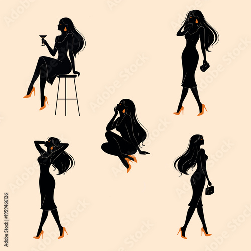 Silhouette of an elegant and slender female figure set vector