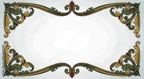 Ornate vintage floral border with swirls, leaves, and berry accents