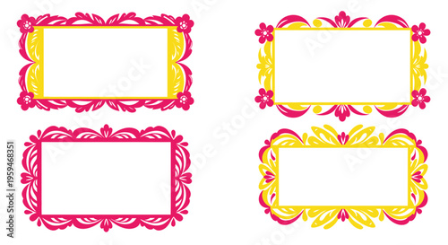 Vibrant Floral Photo Frames Set - Pink and Yellow Decorative Borders