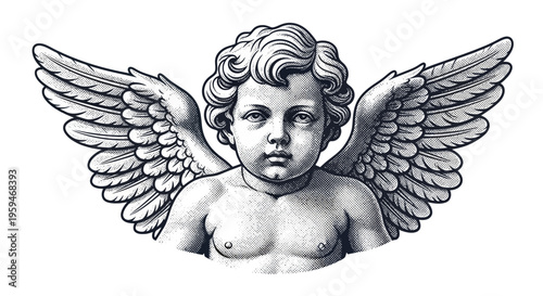 Cherub Angel Winged Child Illustration Vintage Drawing