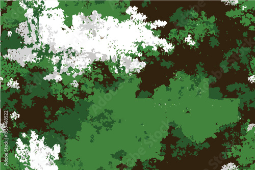 A camouflage pattern with a forest green, white, and brown color scheme. Forest real tree hunting camouflage seamless pattern design for hunting uniform. Hunting camouflag.