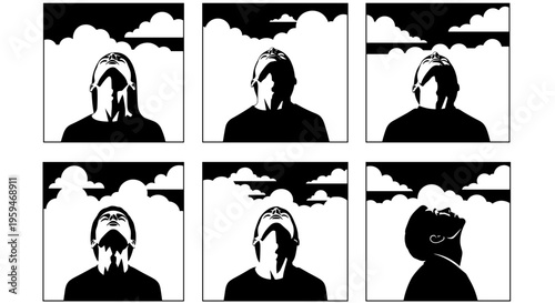 Six panel comic strip showing a person looking up.