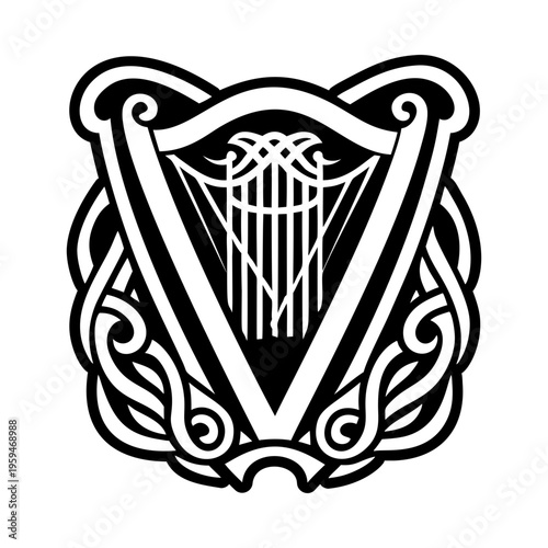 A solid icon showing irish harp tattoo